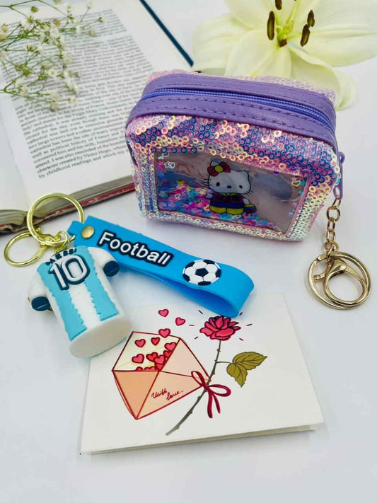 Keychain Set – Football Fan Boy & Cute Sequin Pouch Girl