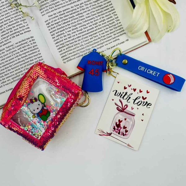 Keychain Set – Cricket Lover Boy & Cute Pouch Girl