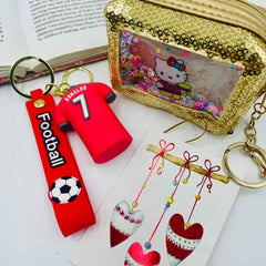 Keychain Set – Football Star Boy & Gold Sequin Pouch Girl