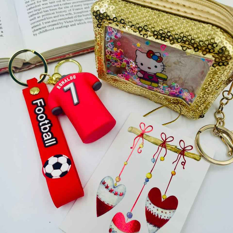 Keychain Set – Football Star Boy & Gold Sequin Pouch Girl