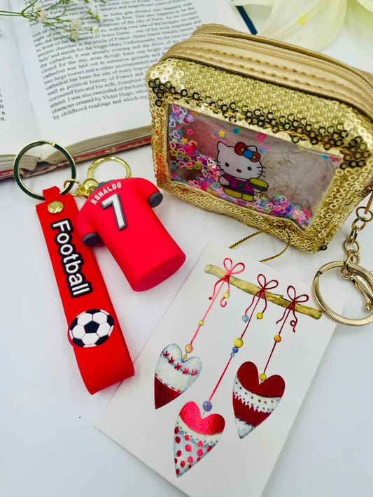 Keychain Set – Football Star Boy & Gold Sequin Pouch Girl