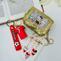 Keychain Set – Football Star Boy & Gold Sequin Pouch Girl