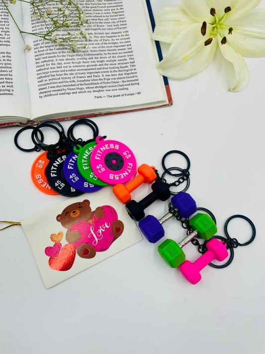 Fitness Freak Keychains – Dumbbell & Weight Plate Gym Charms