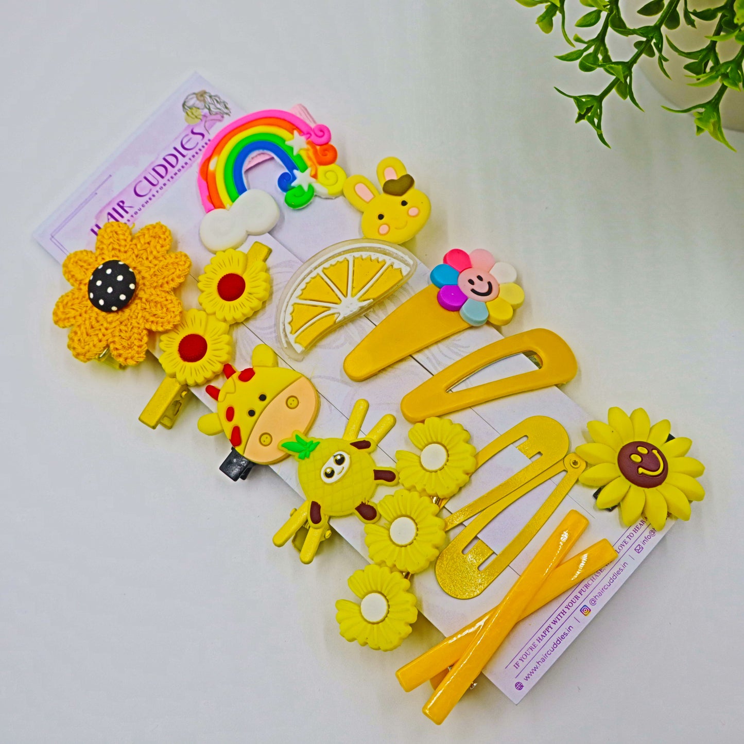 Hair Cuddles Kids Sunshine Hair Clip Set - Cute Yellow Flower Fruit and Cartoon Hairpins for Girls | Fun and Colorful Hair Accessories Gift Pack (Set of 14)