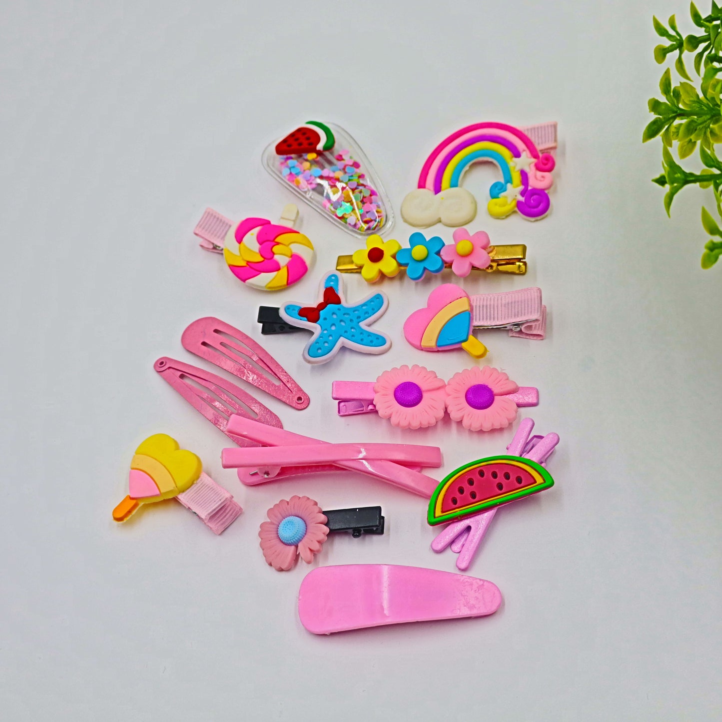 Hair Cuddles Candy Cloud Hair Clip Set – Cute Pink Cartoon and Rainbow Hairpins for Girls | Fun and Colorful Hair Accessories Gift Pack (Set of 14)