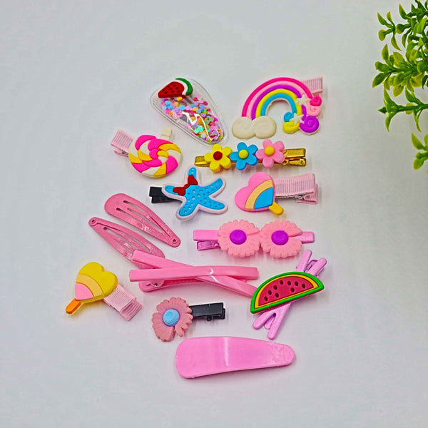 Hair Cuddles Candy Cloud Hair Clip Set – Cute Pink Cartoon and Rainbow Hairpins for Girls | Fun and Colorful Hair Accessories Gift Pack (Set of 14)