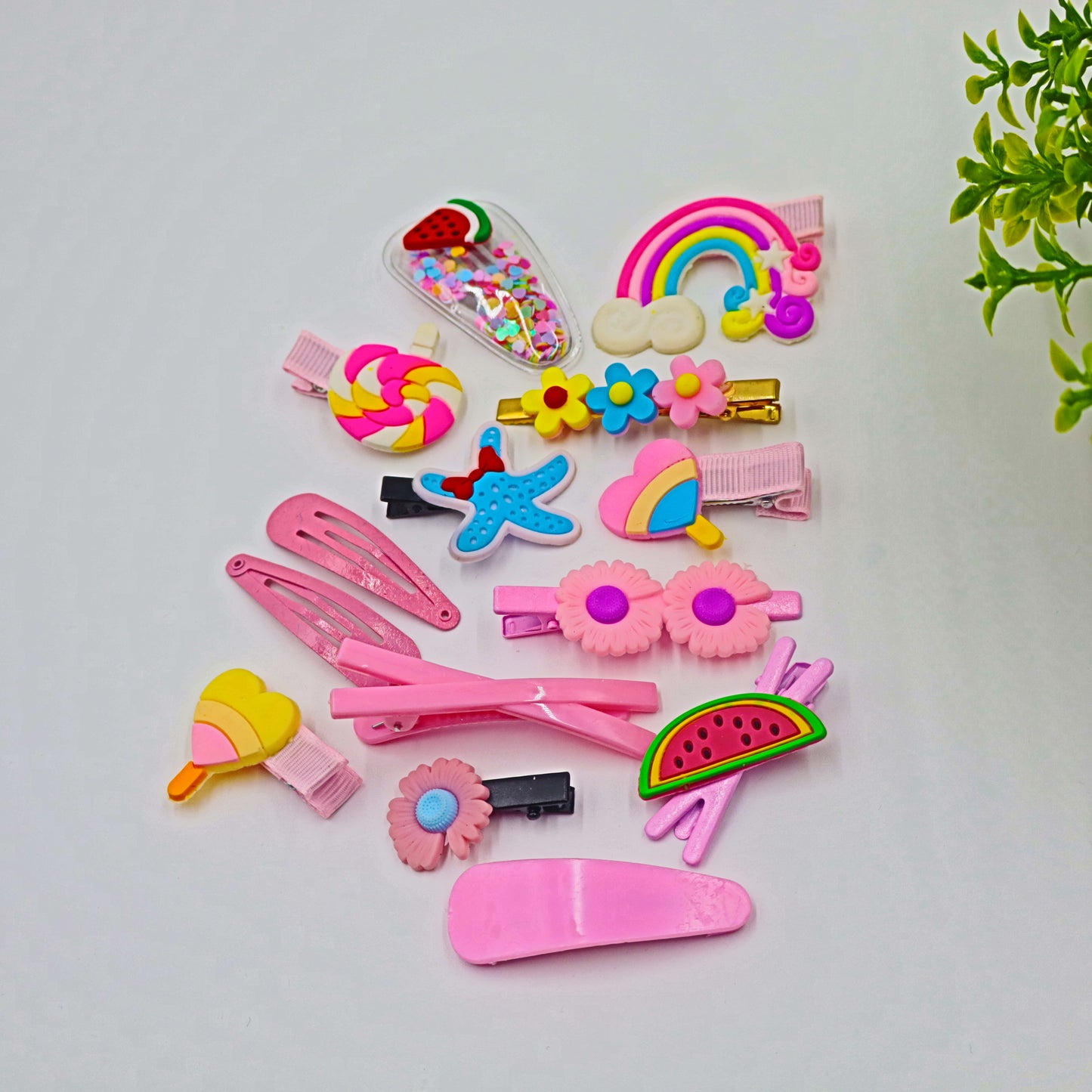 Hair Cuddles Candy Cloud Hair Clip Set – Cute Pink Cartoon and Rainbow Hairpins for Girls | Fun and Colorful Hair Accessories Gift Pack (Set of 14)