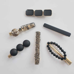 Hair Cuddles Premium Black and Gold Hair Clip Set for Women and Girls - Trendy Matte and Glitter Designer Hairpins for Party and Daily Wear (Set of 6)