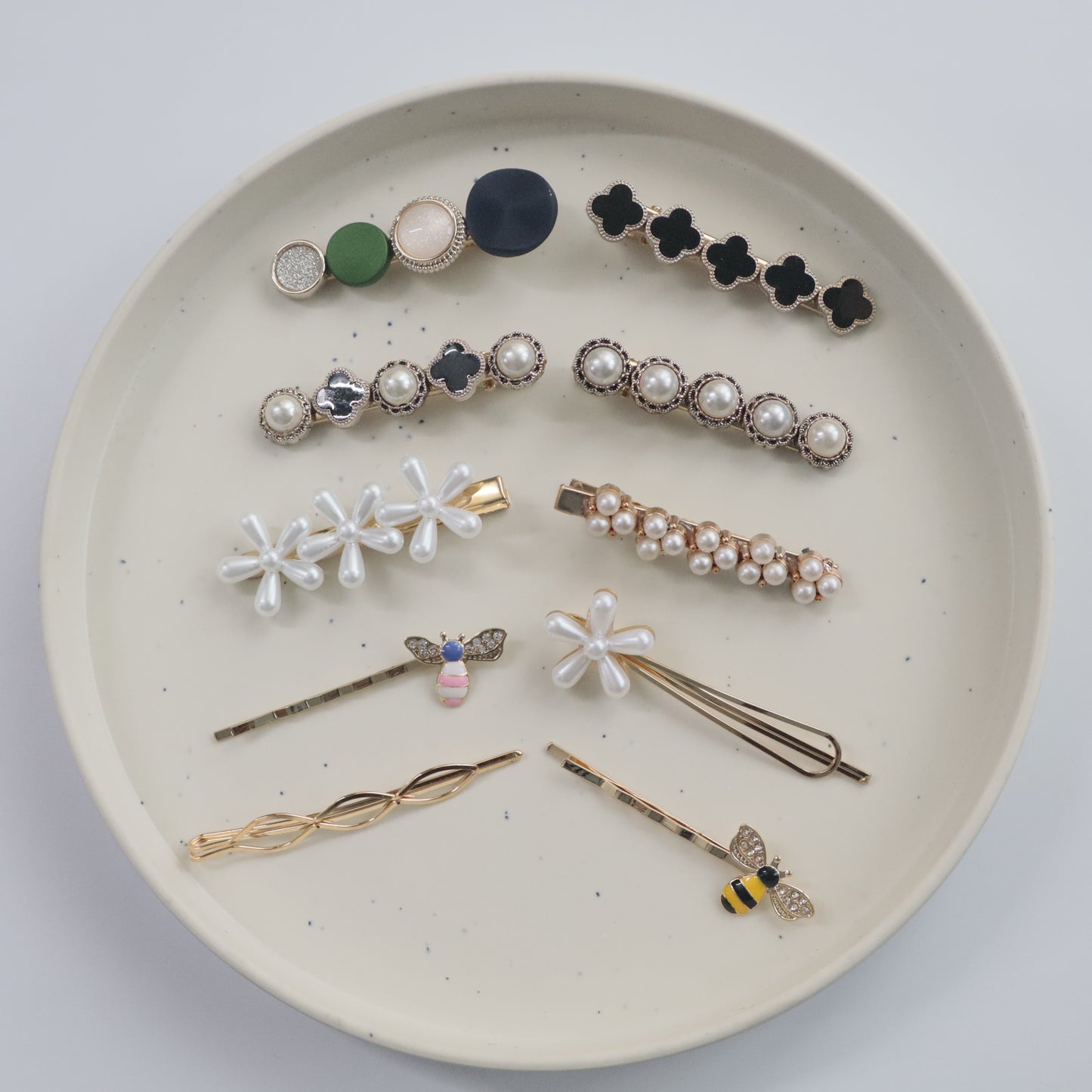 Hair Cuddles Premium Mixed Pearl and Designer Hair Clip Set for Women and Girls - Floral Bee and Pearl Hairpins for Party, Casual & Festive Wear (Set of 10)