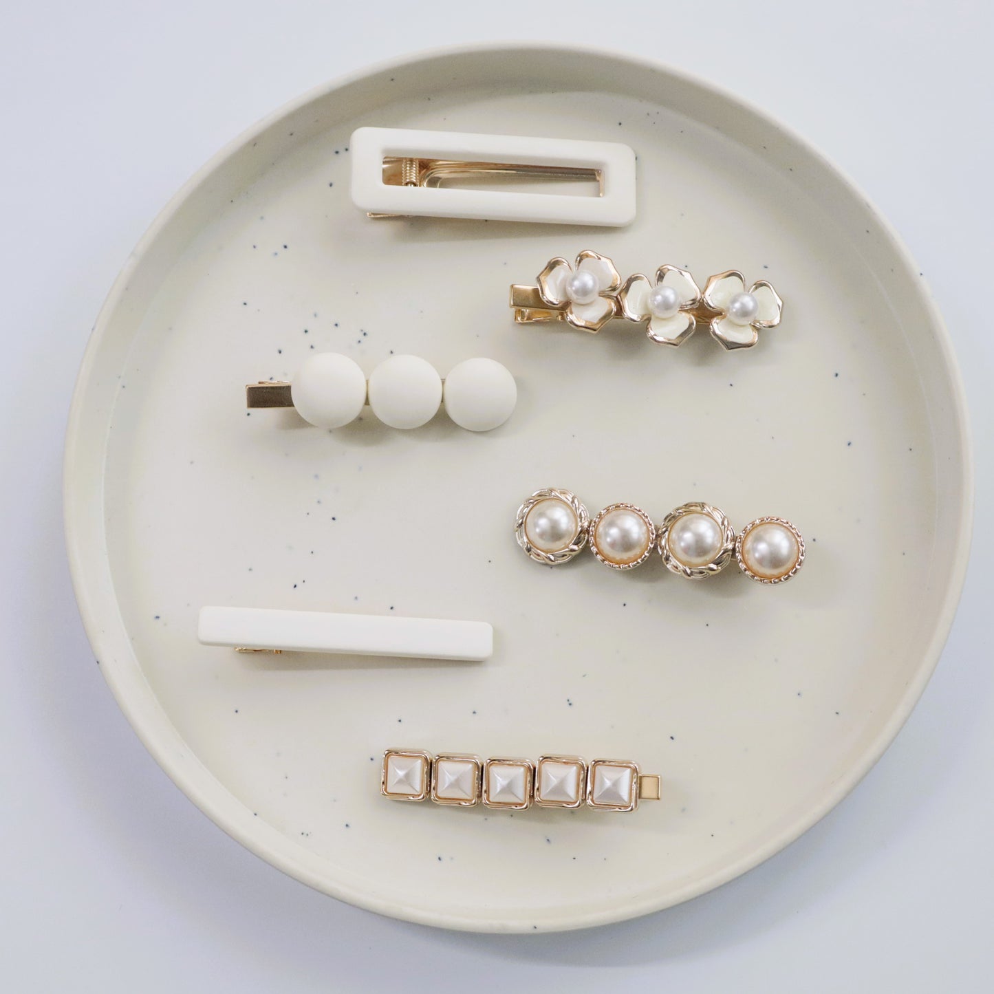 Hair Cuddles Premium Pearl and Matte White Hair Clip Set for Women & Girls - Elegant Designer Hairpins for Daily and Party Wear (Set of 6)