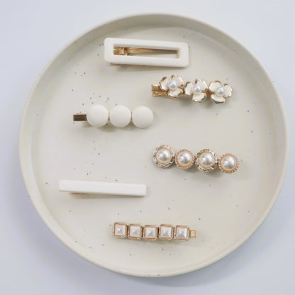 Hair Cuddles Premium Pearl and Matte White Hair Clip Set for Women & Girls - Elegant Designer Hairpins for Daily and Party Wear (Set of 6)