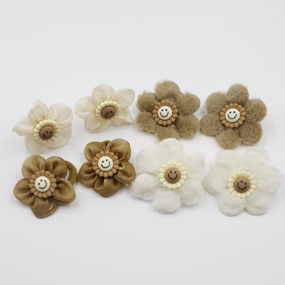 Hair Cuddles Fur & Fabric Flower Rubber Bands Hair Accessories Combo Set for Girls- Pair of 4