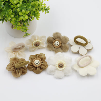 Hair Cuddles Fur & Fabric Flower Rubber Bands Hair Accessories Combo Set for Girls- Pair of 4