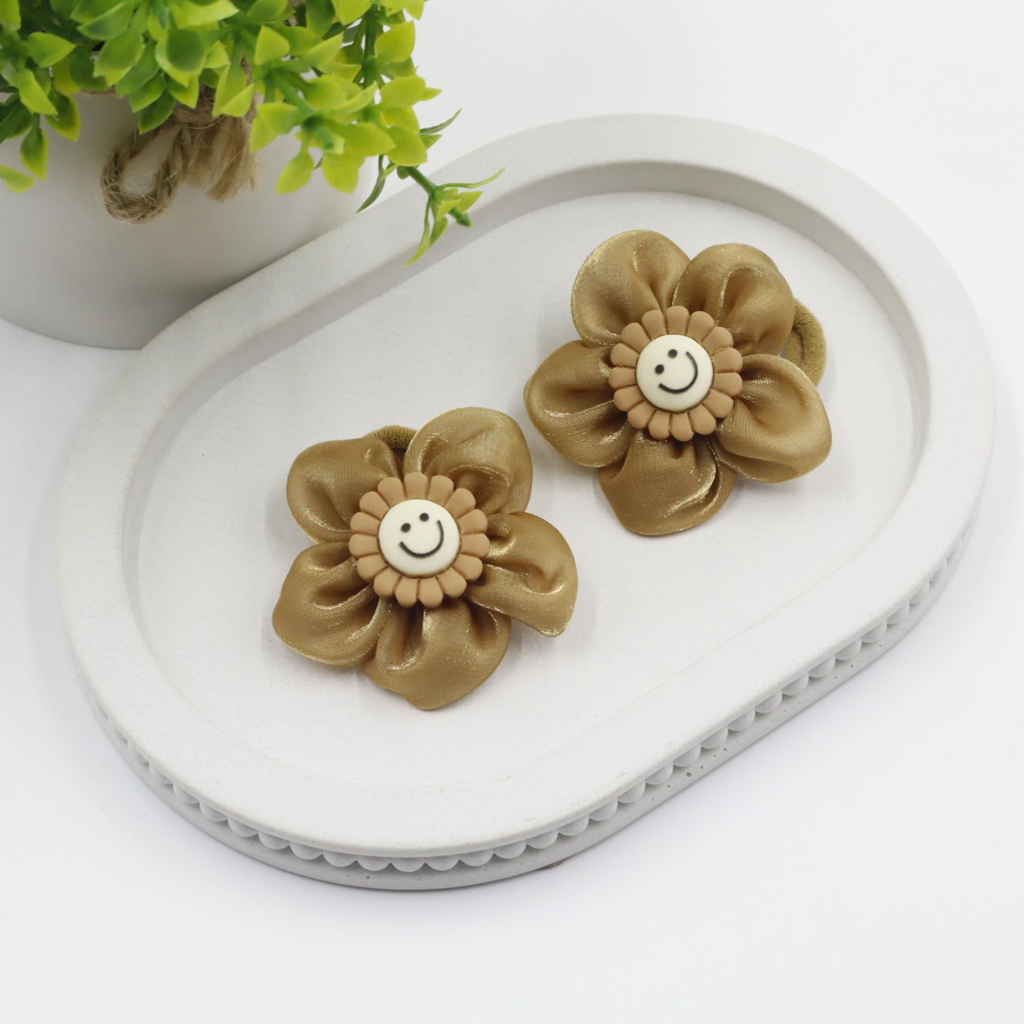 Hair Cuddles Fur & Fabric Flower Rubber Bands Hair Accessories Combo Set for Girls- Pair of 4