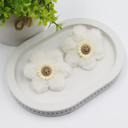 Hair Cuddles Fur & Fabric Flower Rubber Bands Hair Accessories Combo Set for Girls- Pair of 4