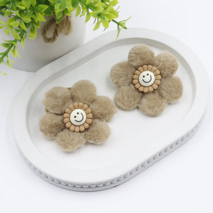 Hair Cuddles Fur & Fabric Flower Rubber Bands Hair Accessories Combo Set for Girls- Pair of 4