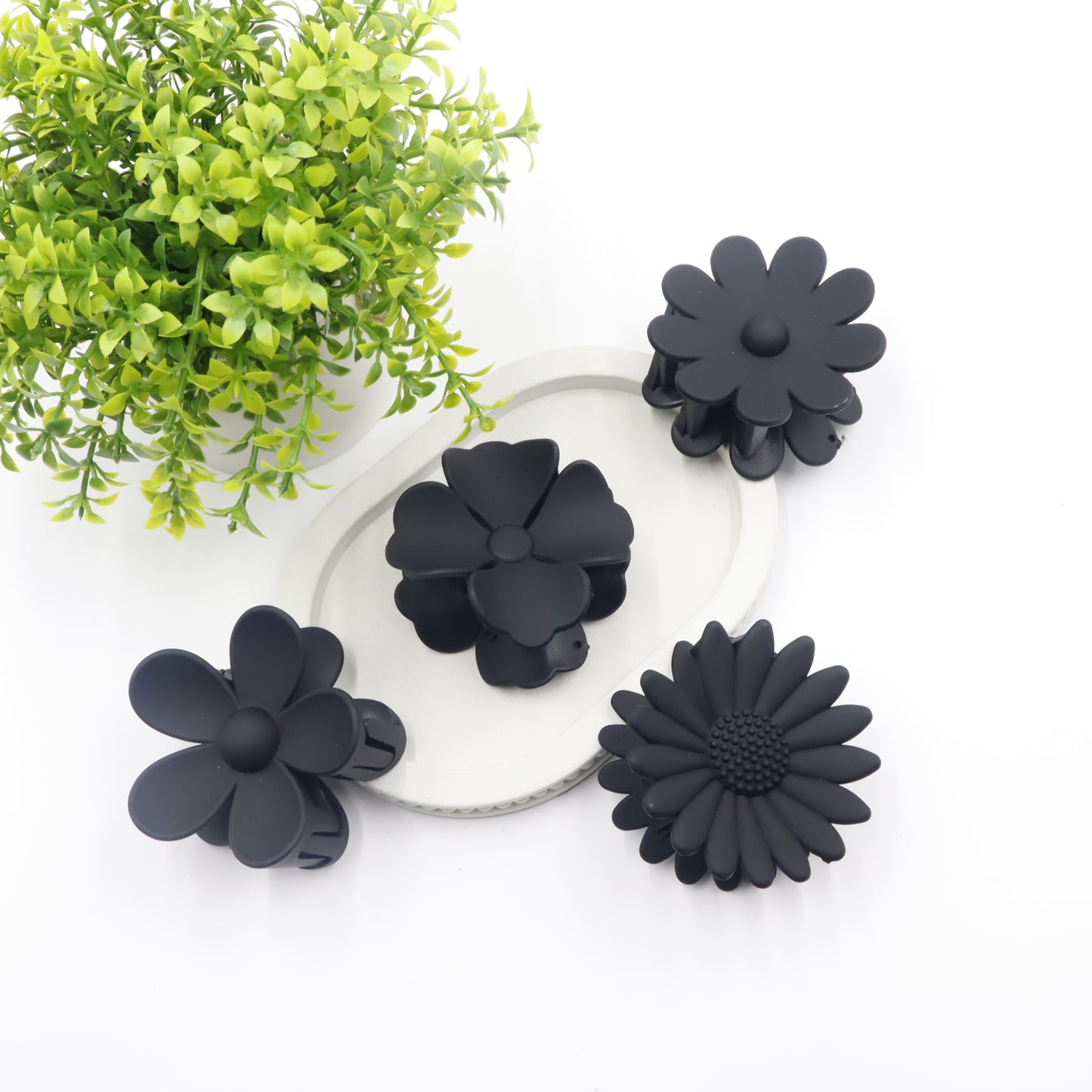 Hair Cuddles Matte Finish Flower Design Hair Claw Clips Combo Set for Women & Girls- Pack of 4