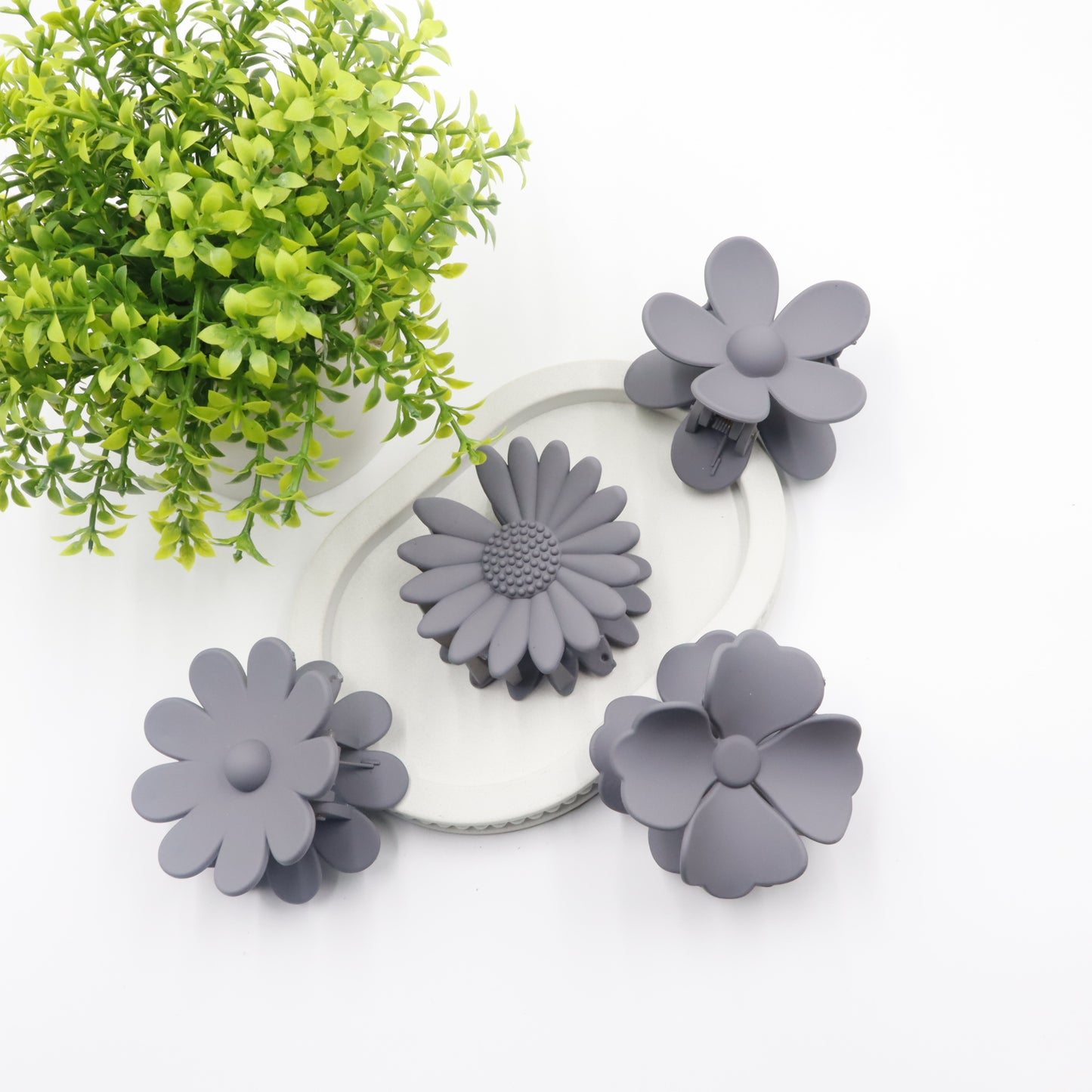 Hair Cuddles Matte Finish Flower Design Hair Claw Clips Combo Set for Women & Girls- Pack of 4