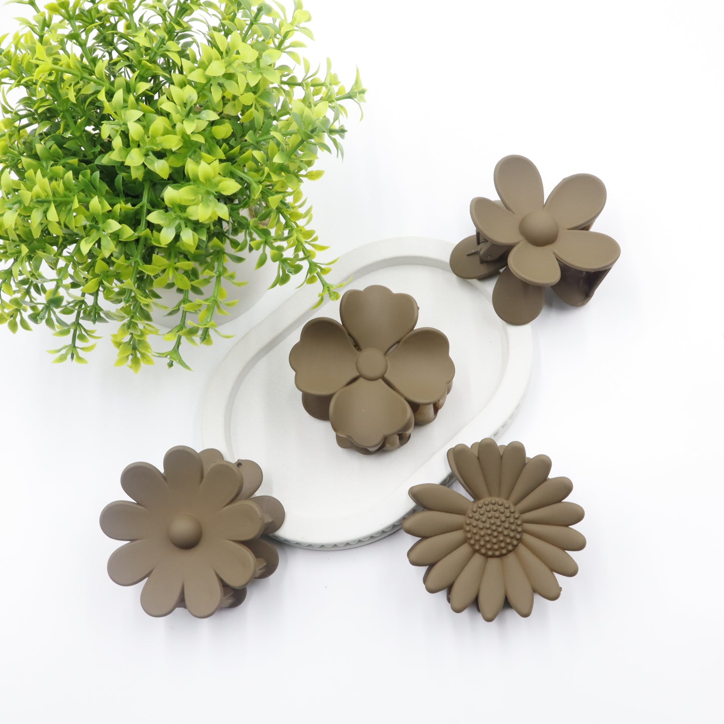 Hair Cuddles Matte Finish Flower Design Hair Claw Clips Combo Set for Women & Girls- Pack of 4