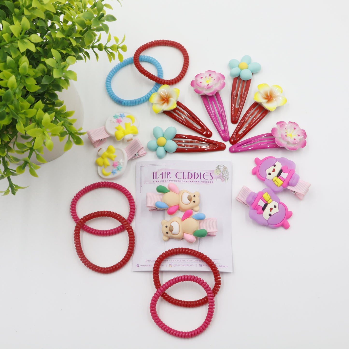 Hair Cuddles Cute Kids Hair Accessories Combo Set- Colorful Flower Hair Clips Hair Band