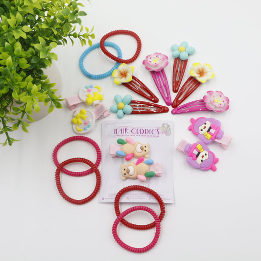 Hair Cuddles Cute Kids Hair Accessories Combo Set- Colorful Flower Hair Clips Hair Band