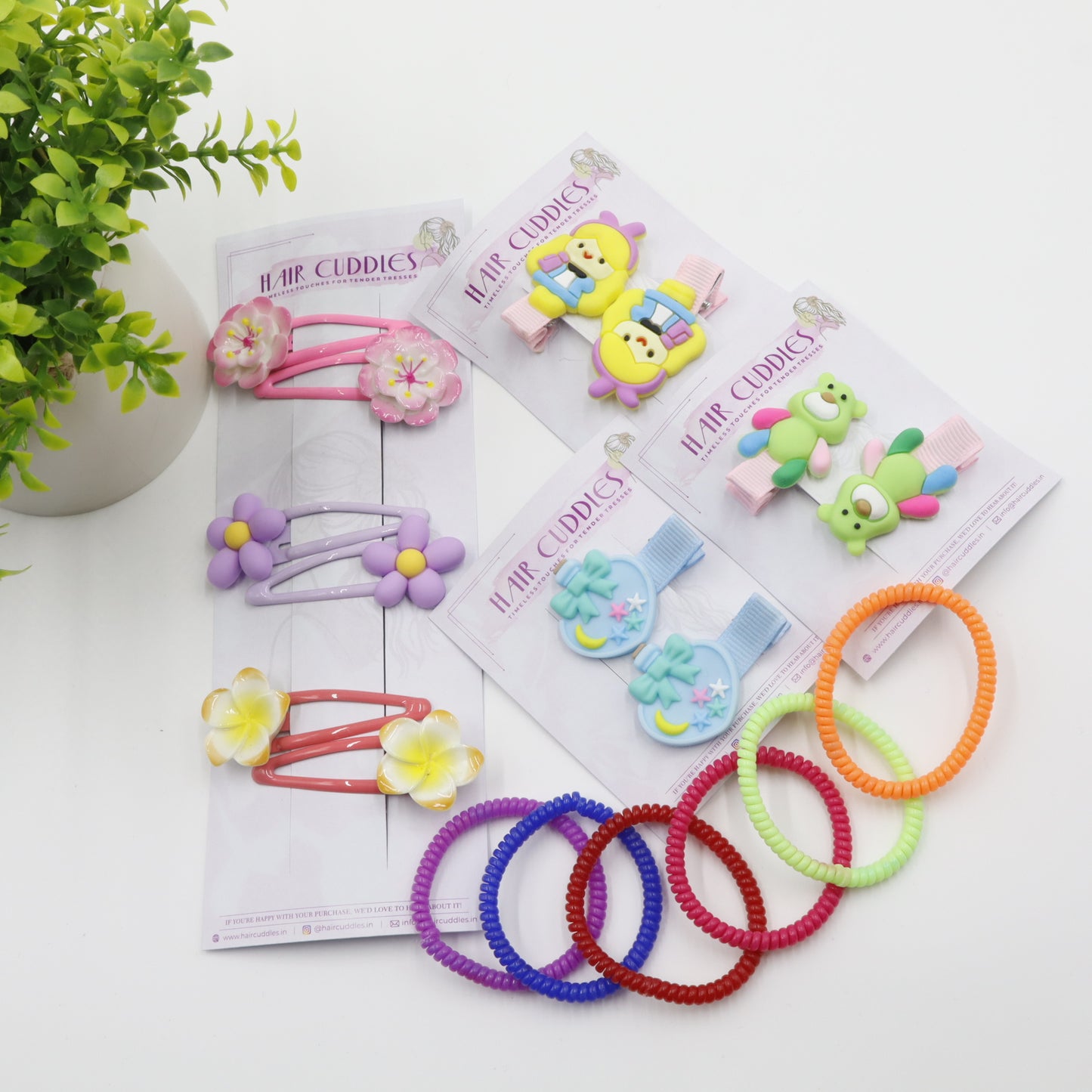 Hair Cuddles Cute Kids Hair Accessories Combo Set- Colorful Flower Hair Clips Hair Band