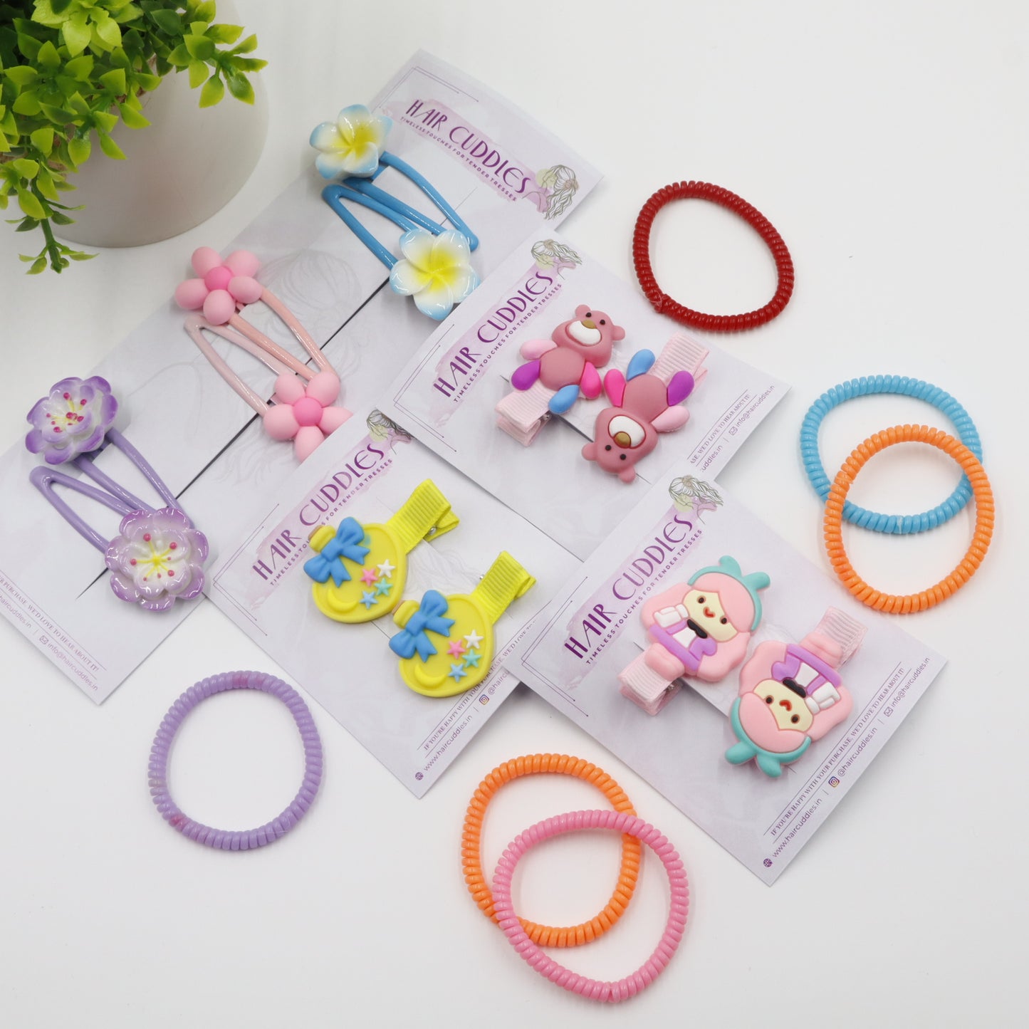 Hair Cuddles Cute Kids Hair Accessories Combo Set- Colorful Flower Hair Clips Hair Band
