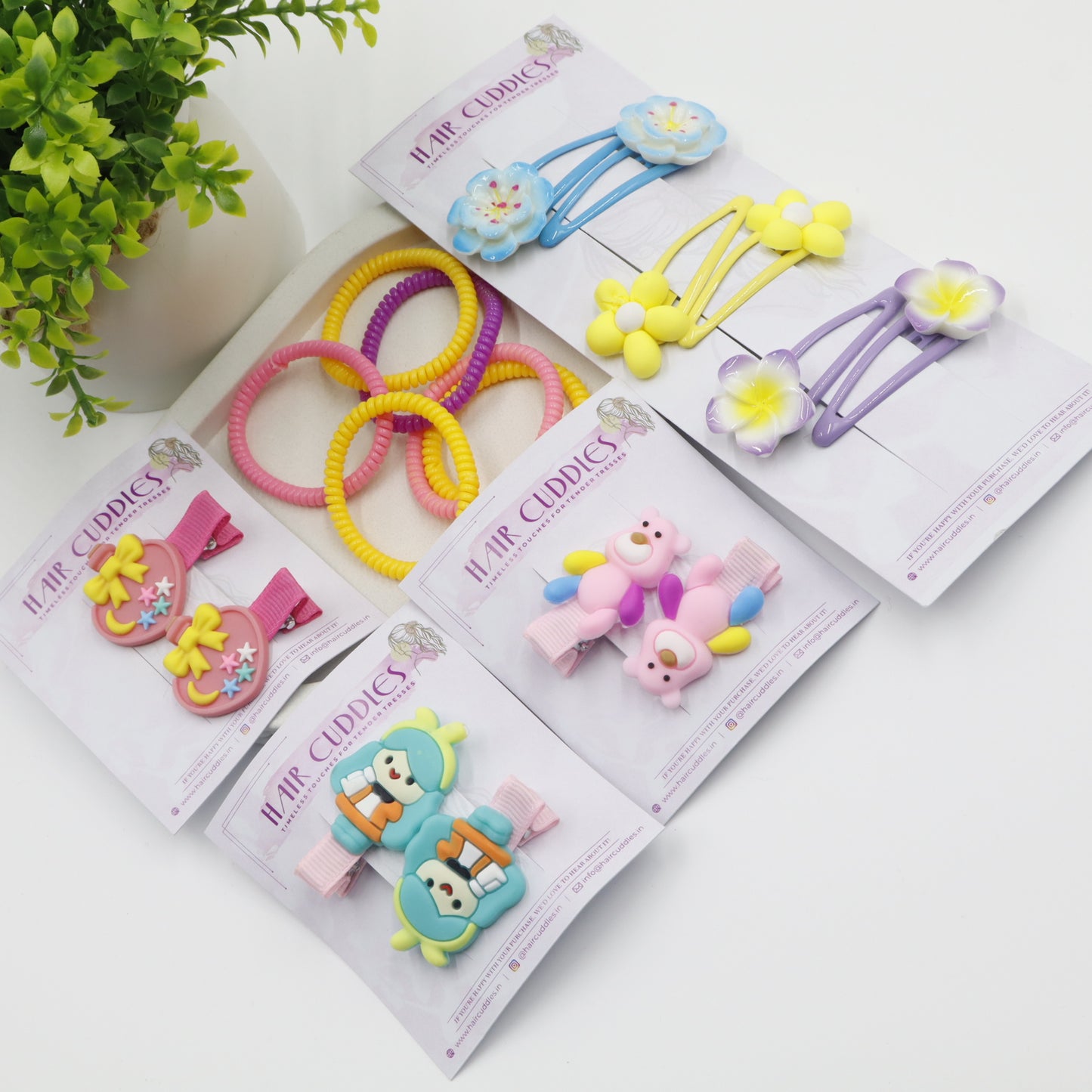 Hair Cuddles Cute Kids Hair Accessories Combo Set- Colorful Flower Hair Clips Hair Band