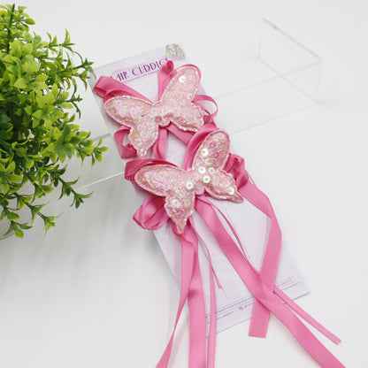 Hair Cuddles Ribbon Bow Butterfly Sequin Hair Clip with Cute Girl Scrunchie Combo Set for Girls