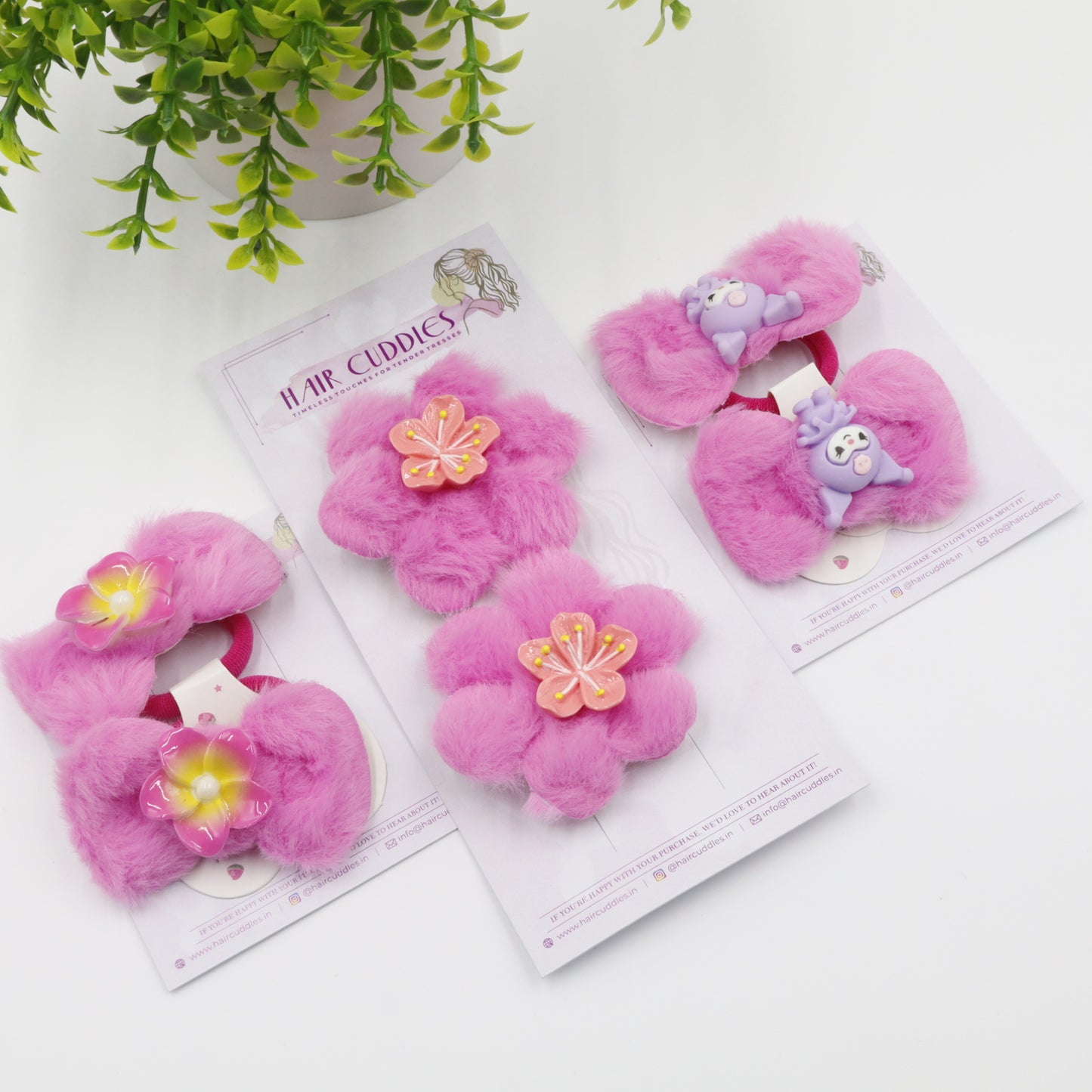 Hair Cuddles Trendy Fur Hair Accessories Combo Set – Hair Clip & Rubber Band Set (Pair of 3)