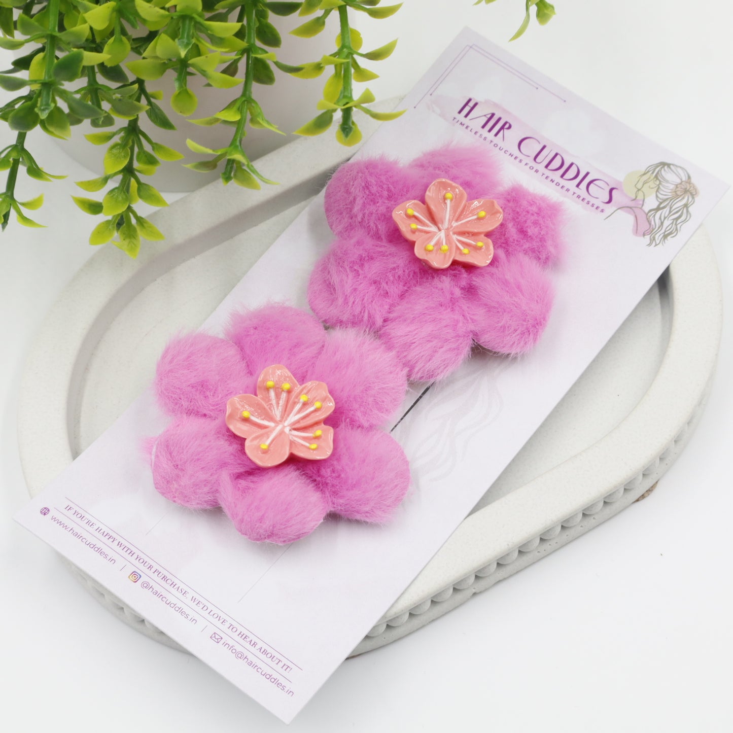 Hair Cuddles Trendy Fur Hair Accessories Combo Set – Hair Clip & Rubber Band Set (Pair of 3)