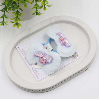 Hair Cuddles Trendy Fur Hair Accessories Combo Set – Hair Clip & Rubber Band Set (Pair of 3)