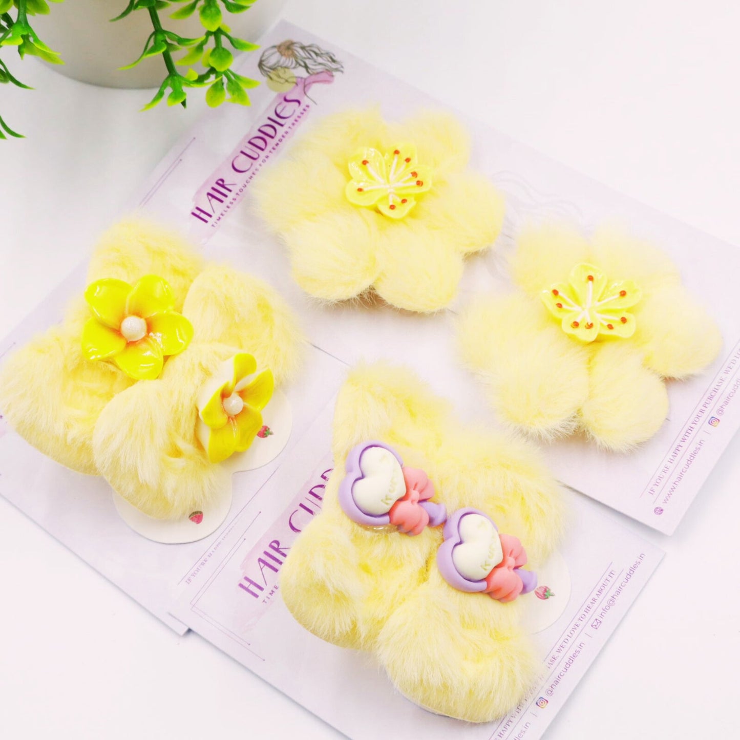 Hair Cuddles Trendy Fur Hair Accessories Combo Set – Hair Clip & Rubber Band Set (Pair of 3)