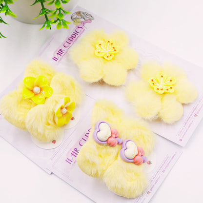 Hair Cuddles Trendy Fur Hair Accessories Combo Set – Hair Clip & Rubber Band Set (Pair of 3)