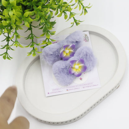 Hair Cuddles Trendy Fur Hair Accessories Combo Set – Hair Clip & Rubber Band Set (Pair of 3)