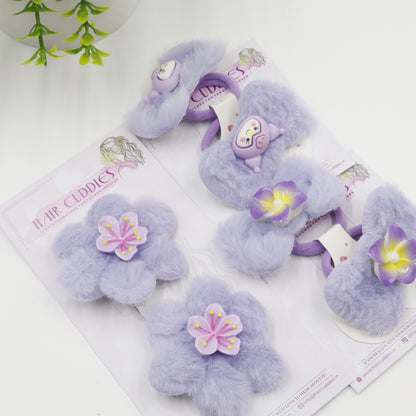 Hair Cuddles Trendy Fur Hair Accessories Combo Set – Hair Clip & Rubber Band Set (Pair of 3)