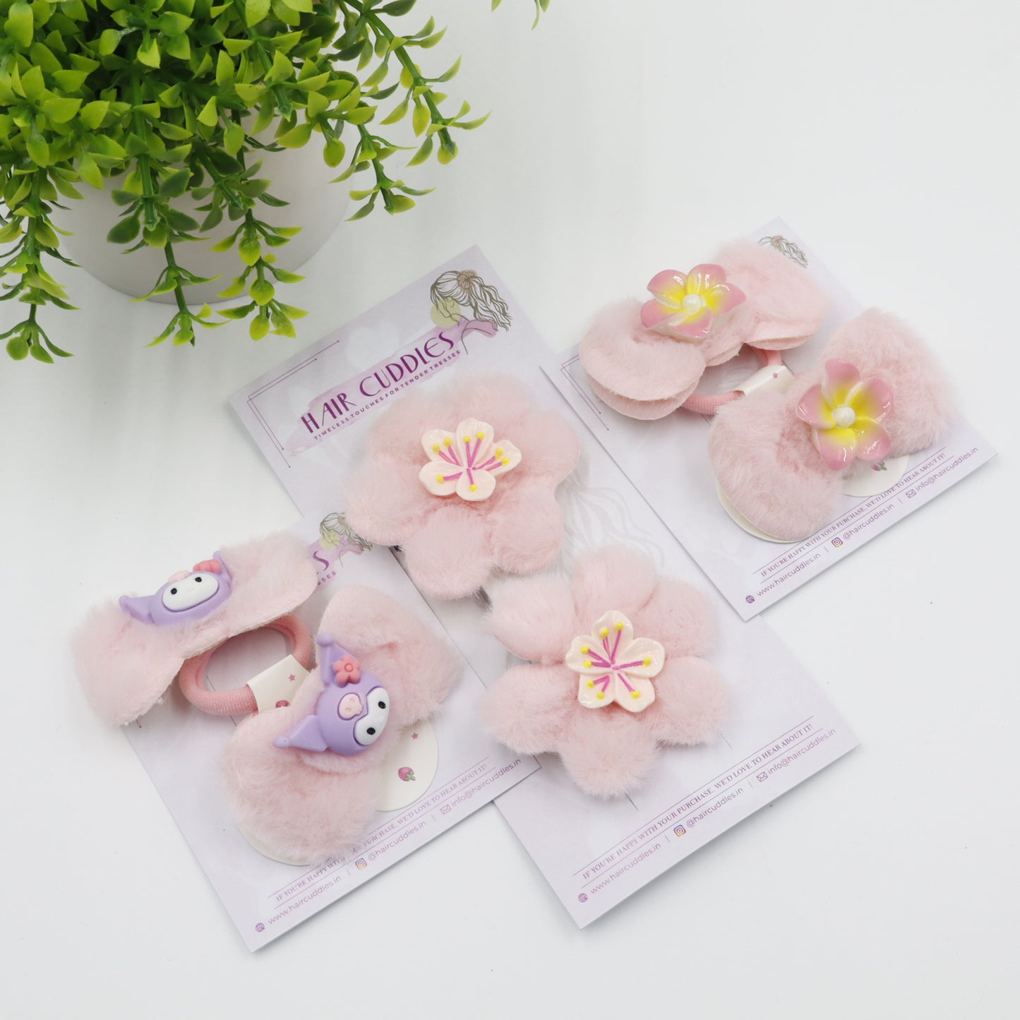Hair Cuddles Trendy Fur Hair Accessories Combo Set – Hair Clip & Rubber Band Set (Pair of 3)