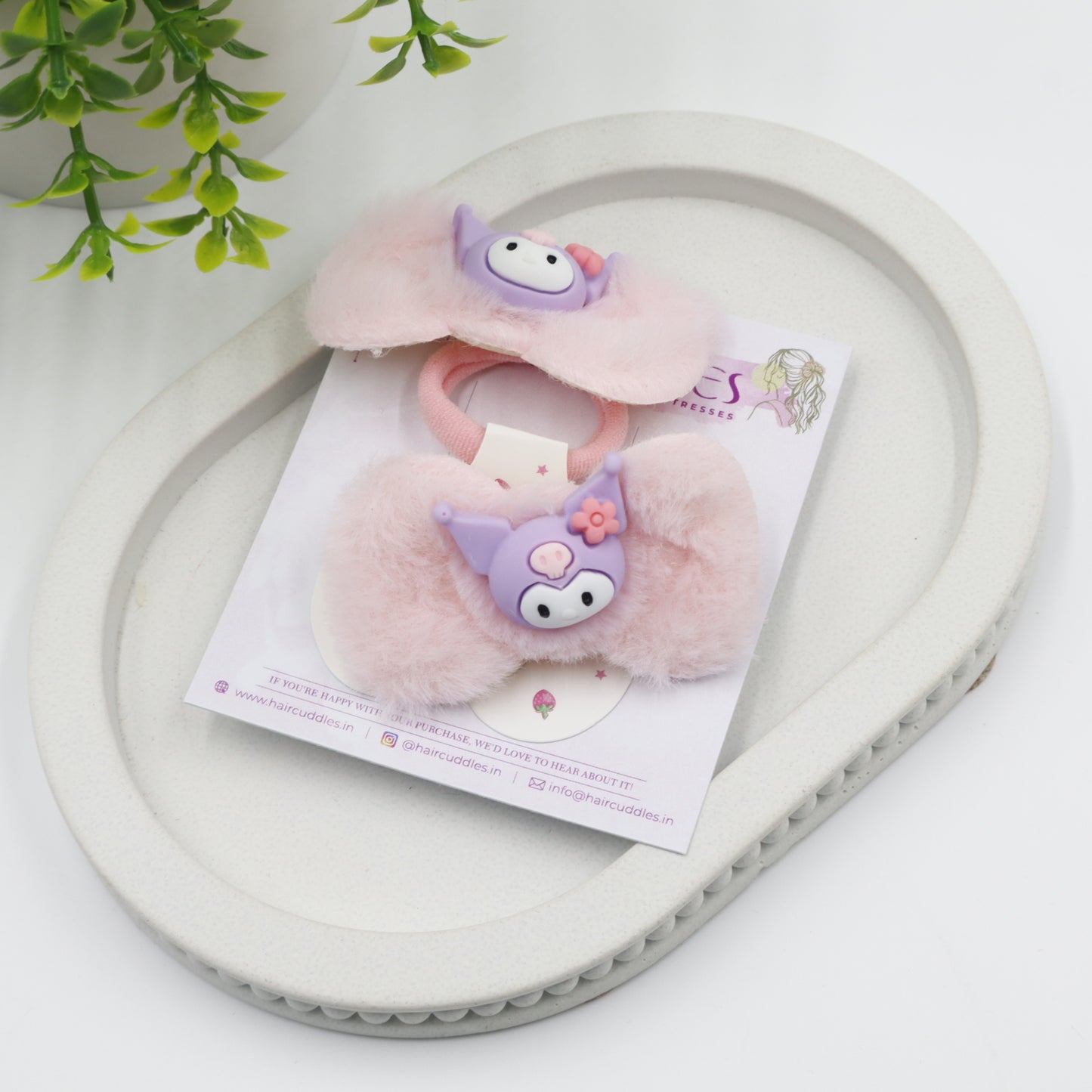 Hair Cuddles Trendy Fur Hair Accessories Combo Set – Hair Clip & Rubber Band Set (Pair of 3)