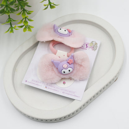 Hair Cuddles Trendy Fur Hair Accessories Combo Set – Hair Clip & Rubber Band Set (Pair of 3)