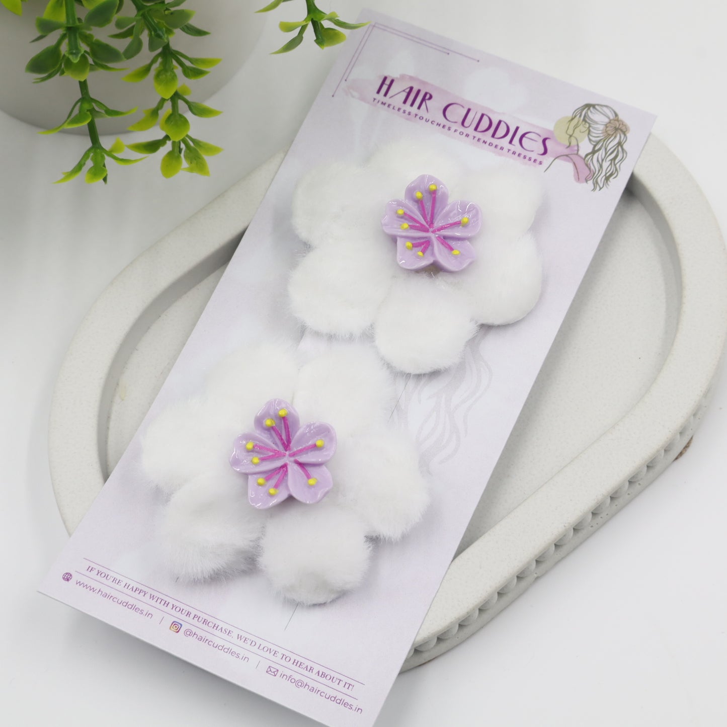 Hair Cuddles Trendy Fur Hair Accessories Combo Set – Hair Clip & Rubber Band Set (Pair of 3)