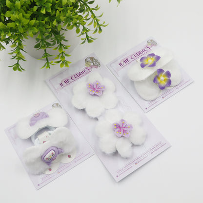 Hair Cuddles Trendy Fur Hair Accessories Combo Set – Hair Clip & Rubber Band Set (Pair of 3)