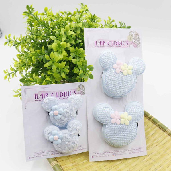 Hair Cuddles Teddy Hair Clip Combo Set- 1 Big Clip & 1 Mini Clip for Girls- Pair of 2