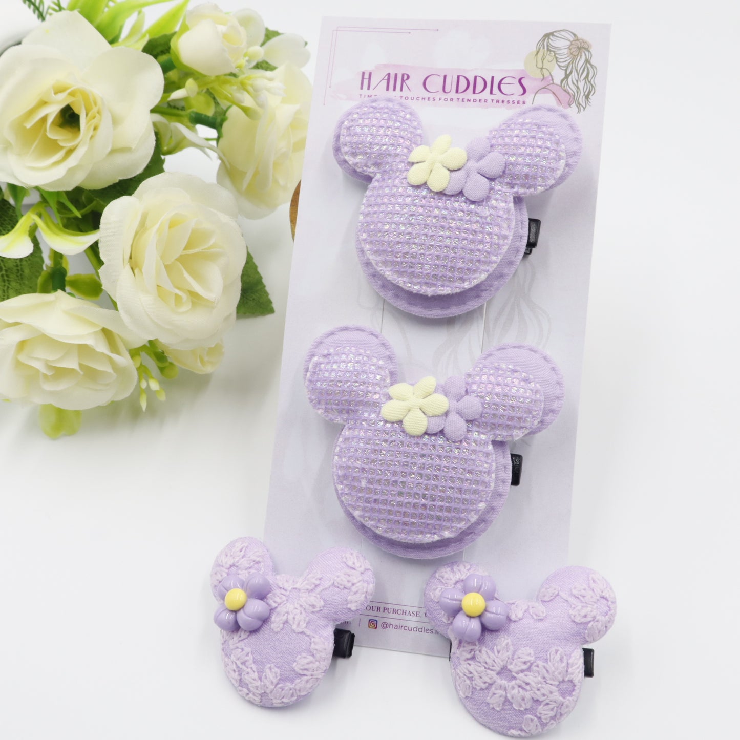 Hair Cuddles Teddy Hair Clip Combo Set- 1 Big Clip & 1 Mini Clip for Girls- Pair of 2