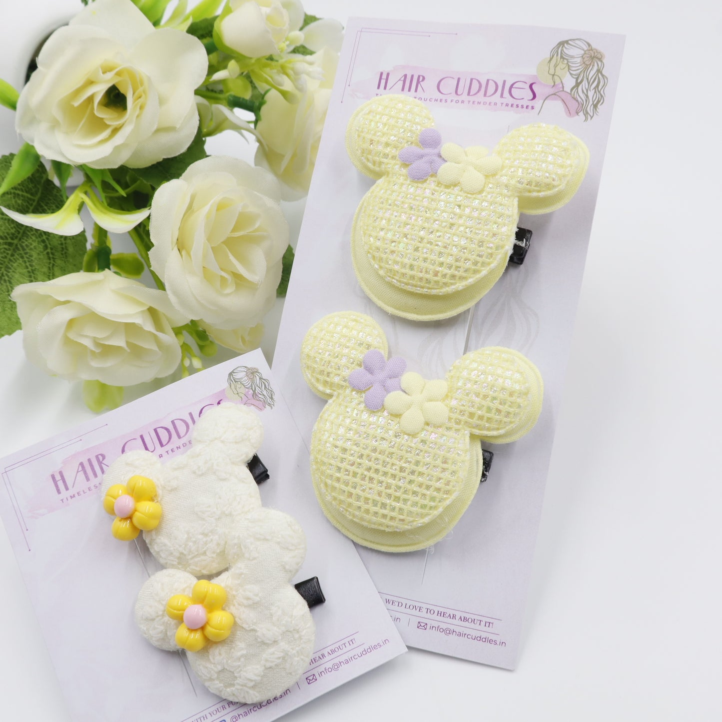 Hair Cuddles Teddy Hair Clip Combo Set- 1 Big Clip & 1 Mini Clip for Girls- Pair of 2