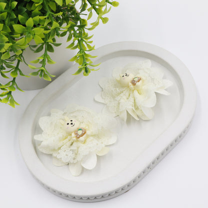 Hair Cuddles Cute Bunny Hair Clips for Girls – Lace Flower Hair Accessories- Pair of 2 (Brown & White)