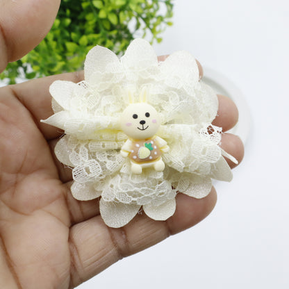 Hair Cuddles Cute Bunny Hair Clips for Girls – Lace Flower Hair Accessories- Pair of 2 (Brown & White)