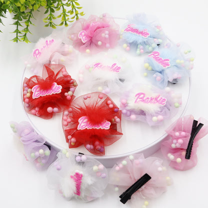 Hair Cuddles Barbie Hair Clips-Stylish Net Bow Clip Cute & Colorful Hair Accessories (1 Pair)