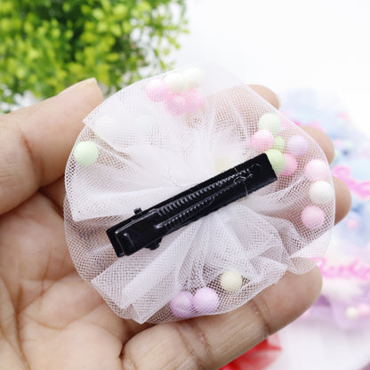 Hair Cuddles Barbie Hair Clips-Stylish Net Bow Clip Cute & Colorful Hair Accessories (1 Pair)