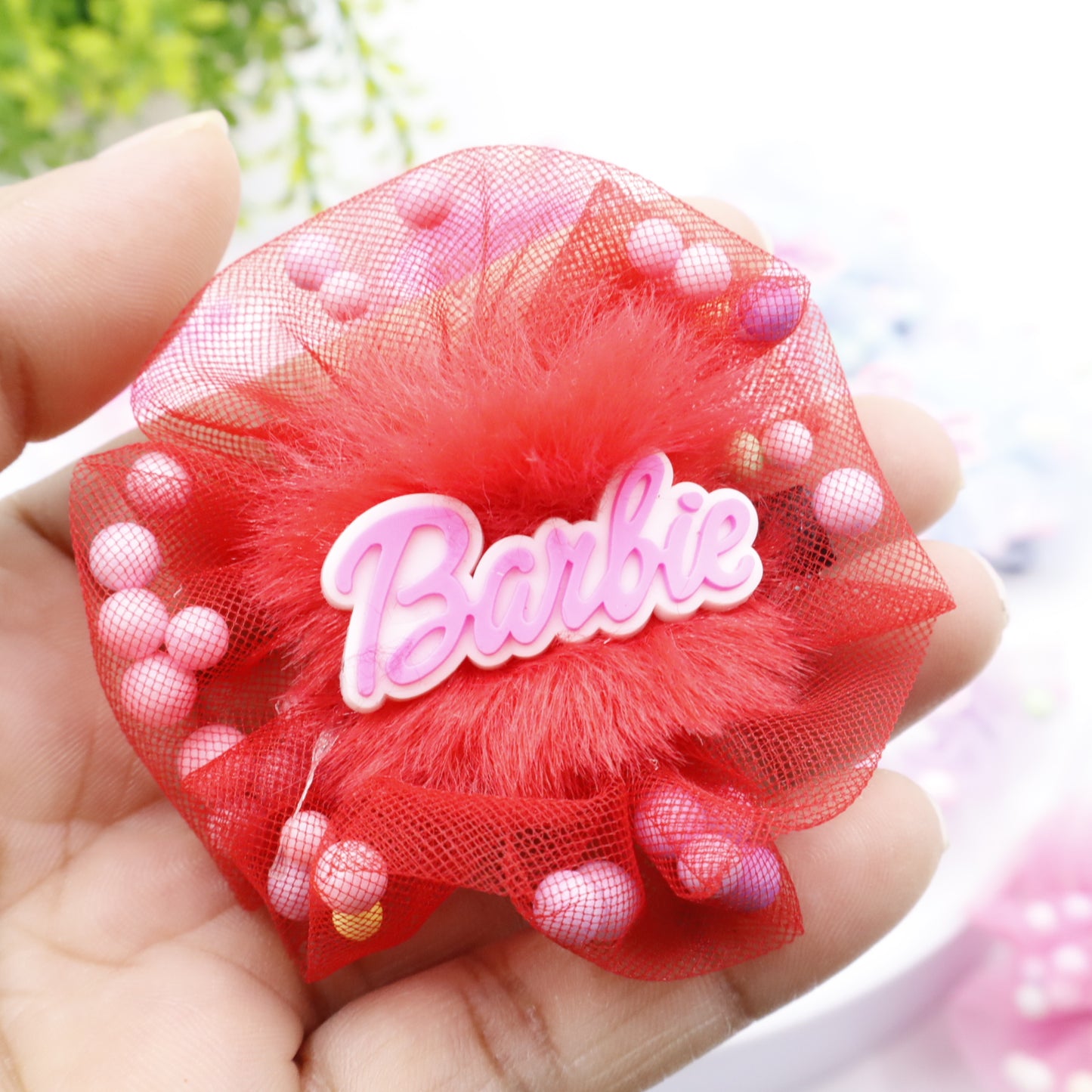 Hair Cuddles Barbie Hair Clips-Stylish Net Bow Clip Cute & Colorful Hair Accessories (1 Pair)