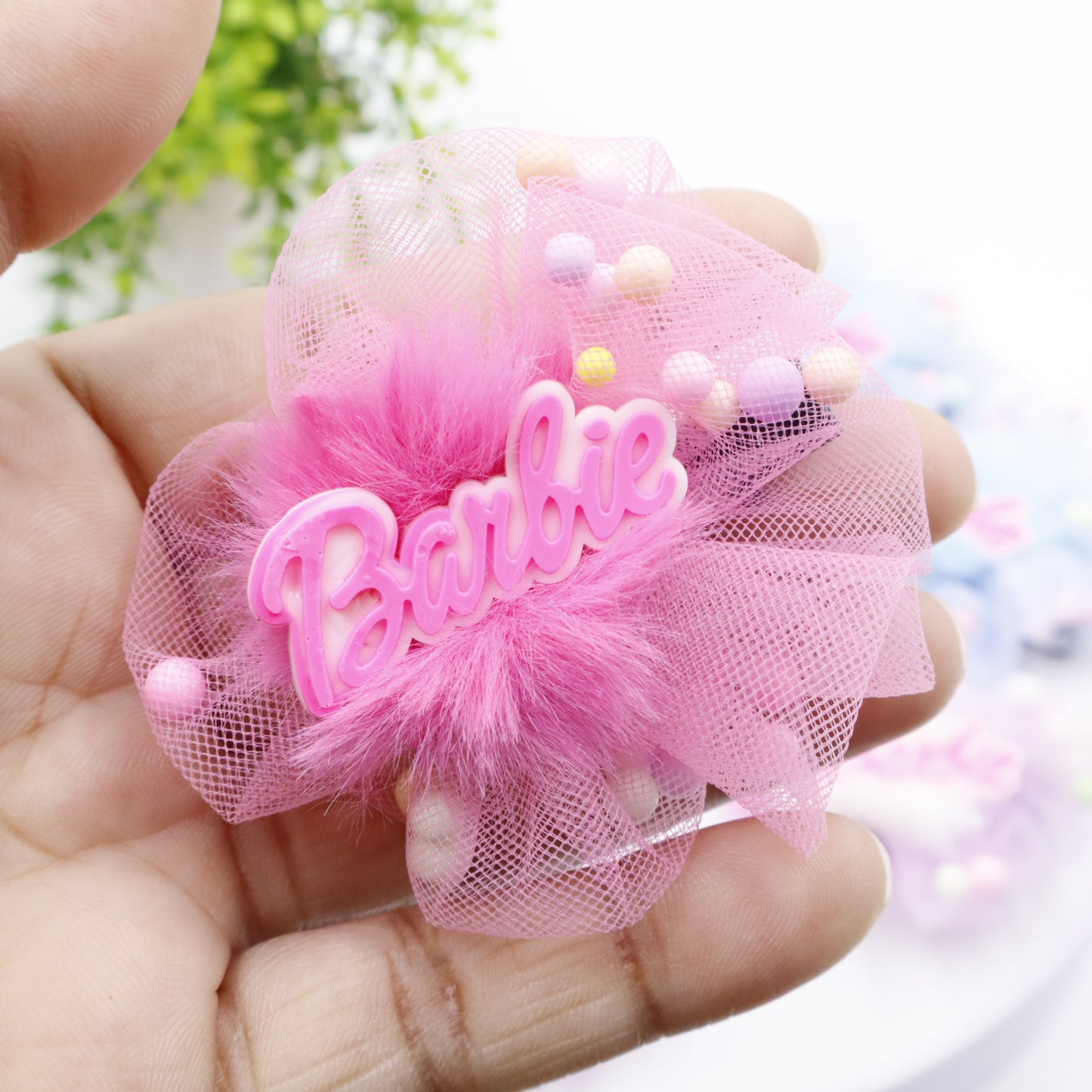 Hair Cuddles Barbie Hair Clips-Stylish Net Bow Clip Cute & Colorful Hair Accessories (1 Pair)